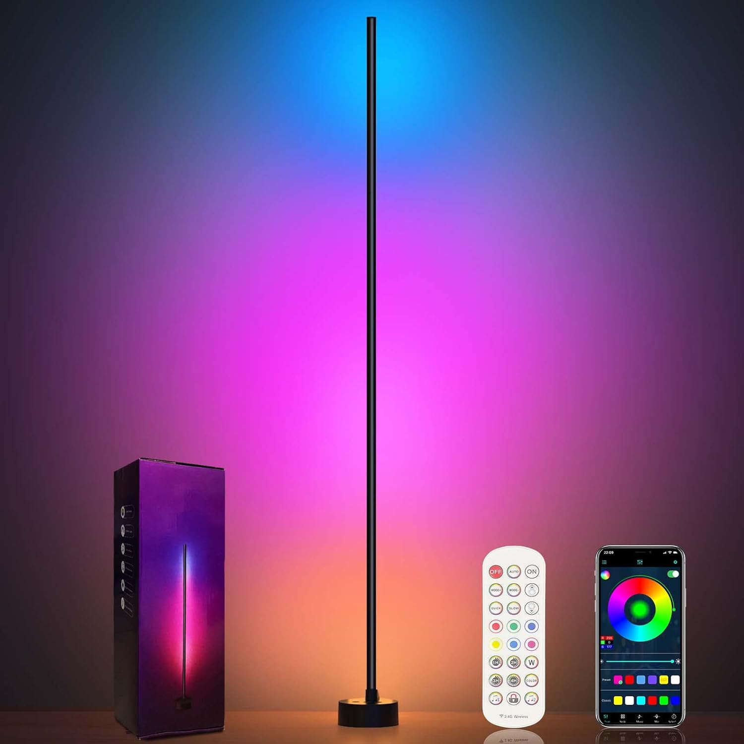 Miortior Corner Floor Lamp - Smart RGB LED Corner Lamp with App and Remote Control, 16 Million Colors & 68+ Scene, Music Sync, Timer…