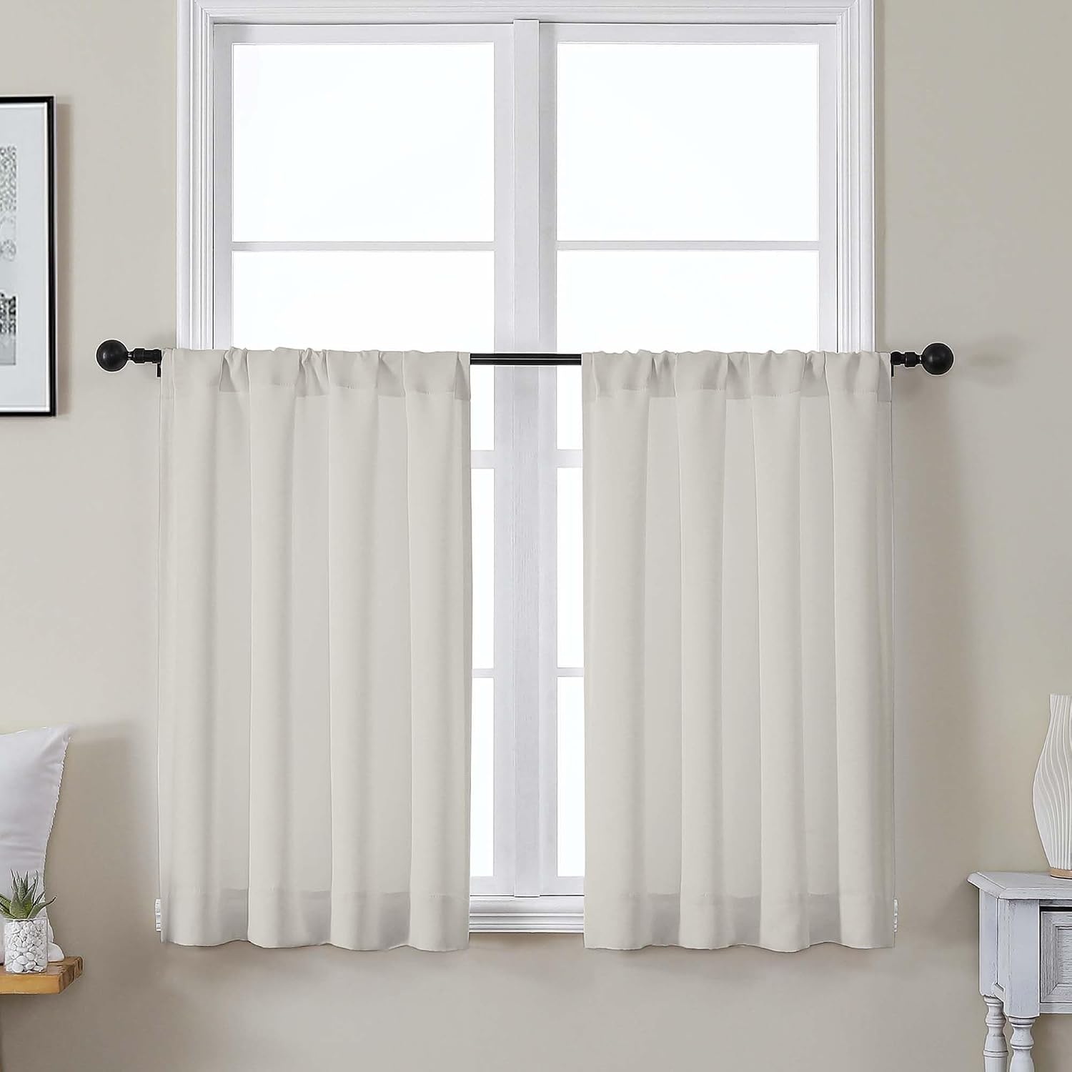 Gwine Natural Short Curtains 36 Inches Long, Small Half Window Curtains Thermal Insulated Room Darkening Blackout Curtain for Bathroom…