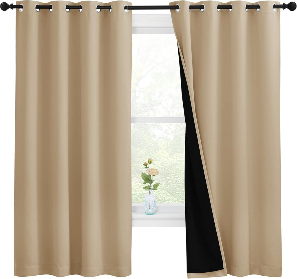 Nicetown Bedroom Full Blackout Curtain Panels, Super Thick Insulated Window Covers, Complete Blackout Draperies with Black Liner for Short…