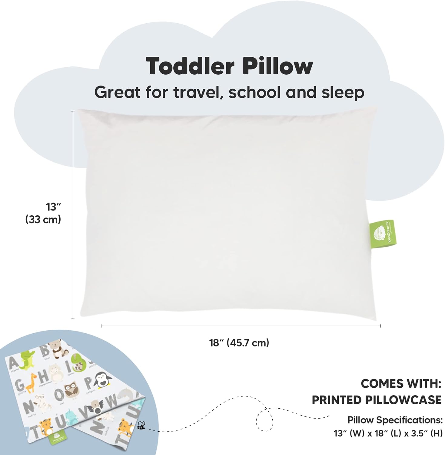 Toddler Pillow with Pillowcase - 13x18 My Little Dreamy Kids Travel Bed Pillows for Sleeping, Organic Cotton Small Pillowcase, Soft &…