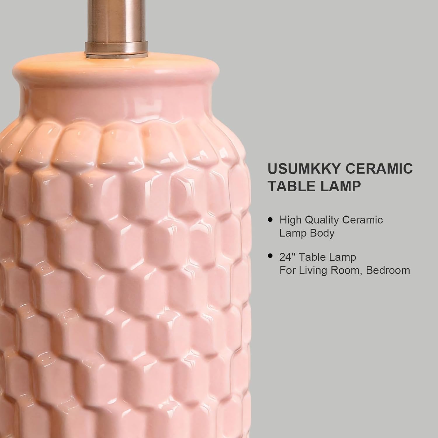 USumkky 24" Modern Ceramic Pink Bedside Lamp Set of 2 Table Lamp for Bedroom Decor Farmhouse Table Lamp for Living Room Office Dorm