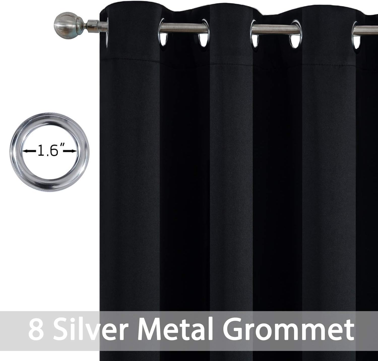 Yakamok Blackout Curtains for Bedroom, Thermal Insulated Blackout Grommet Top Drapes for Living Room, Black,52x45 Inch, 2 Panels