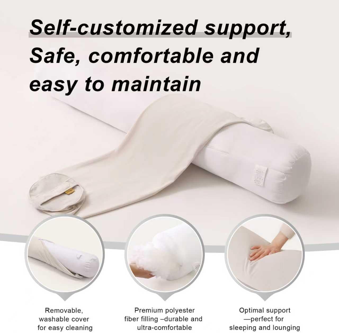 Body Pillow for Adults, Long Round Pillow, Big Cylindrical Pillow, Large Full Bolster Pillows for Side Sleepers (Misty White, 47.24"*7.87")