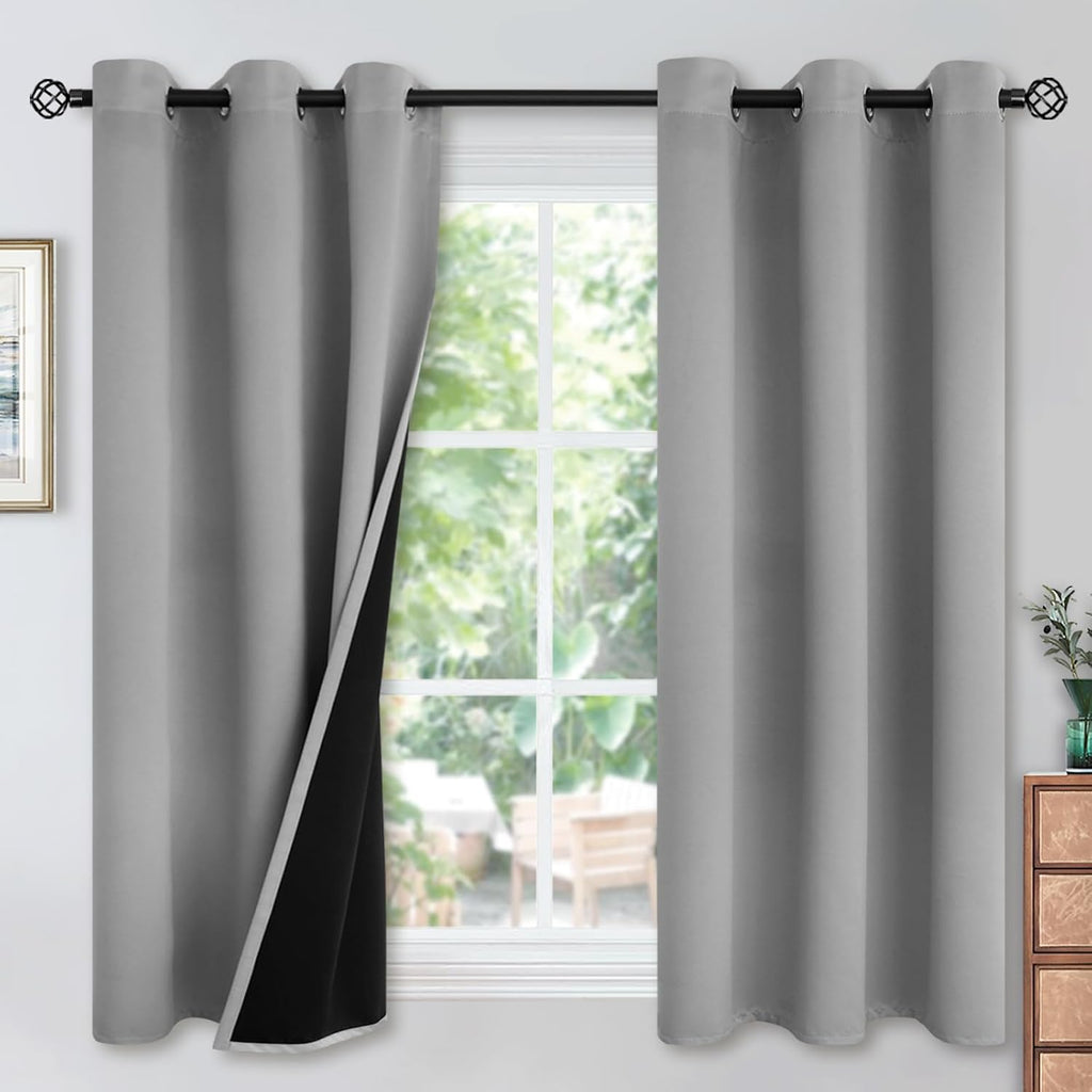 YoungsTex 100% Blackout Curtains Thermal Insulated Grommet Top Total Blackout Window Curtains for Bedroom with Black Back, 2 Panels, Light…