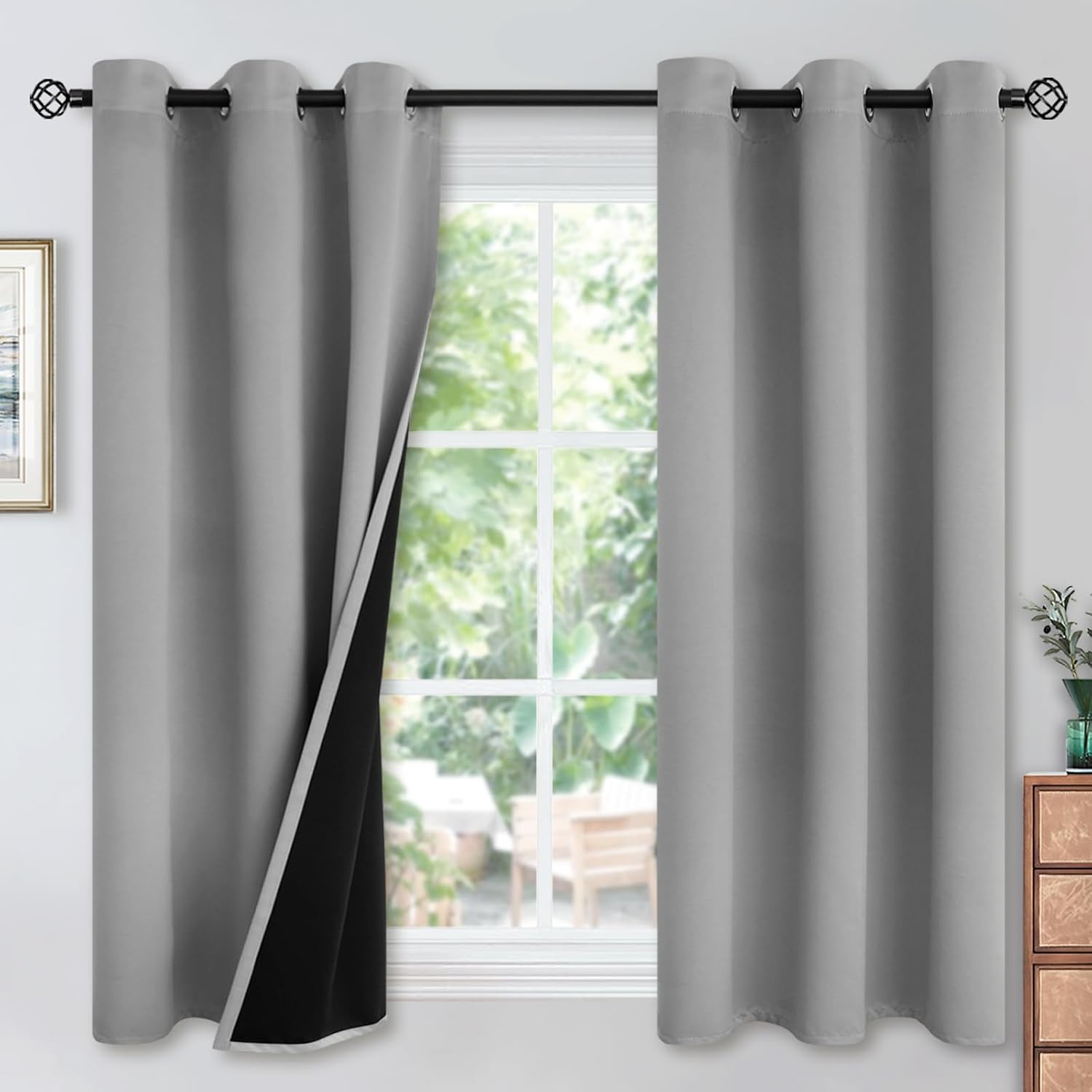 YoungsTex 100% Blackout Curtains Thermal Insulated Grommet Top Total Blackout Window Curtains for Bedroom with Black Back, 2 Panels, Light…