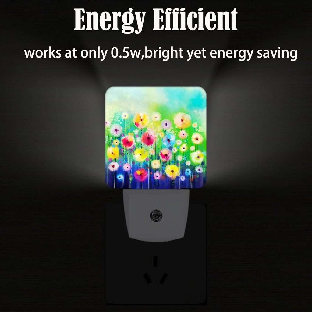 Colorful Countryside Wildflowers Night Light, Plug Into Wall Decor for Stairway, Hallway, Kitchen, Dusk to Dawn Sensor Nightlights for…