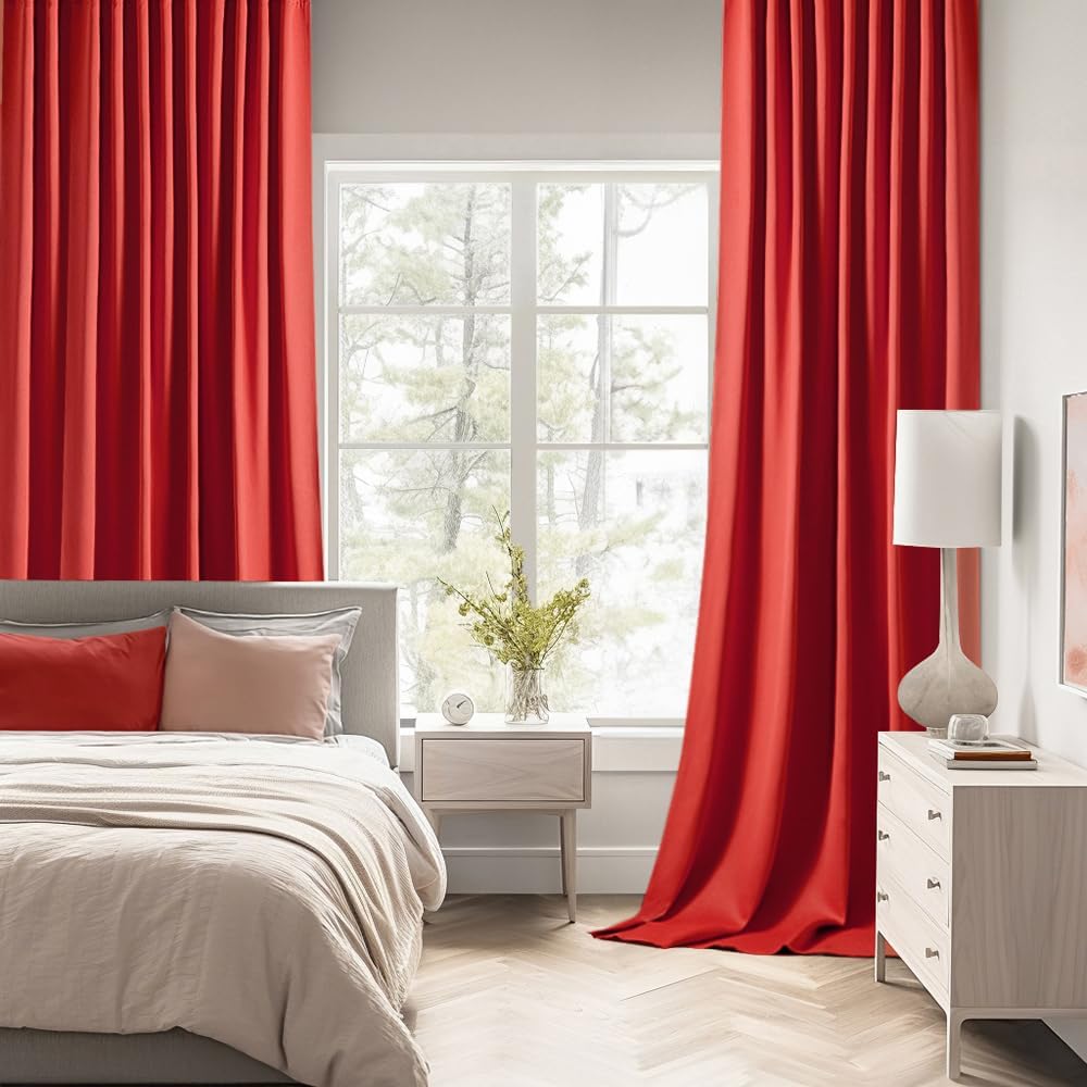 Miulee Christmas Red Back Tab Blackout Curtains 90 Inches Long 2 Panels Set for Living Room Bedroom Privacy, Rod Pocket/Pinch Pleat Thermal…