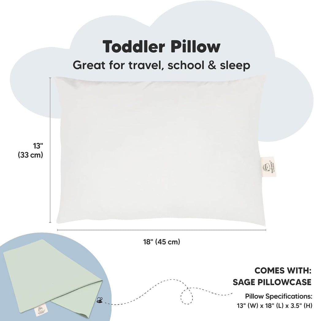 Toddler Pillow with Pillowcase - 13x18 My Little Dreamy Kids Travel Bed Pillows for Sleeping, Organic Cotton Small Pillowcase, Soft &…