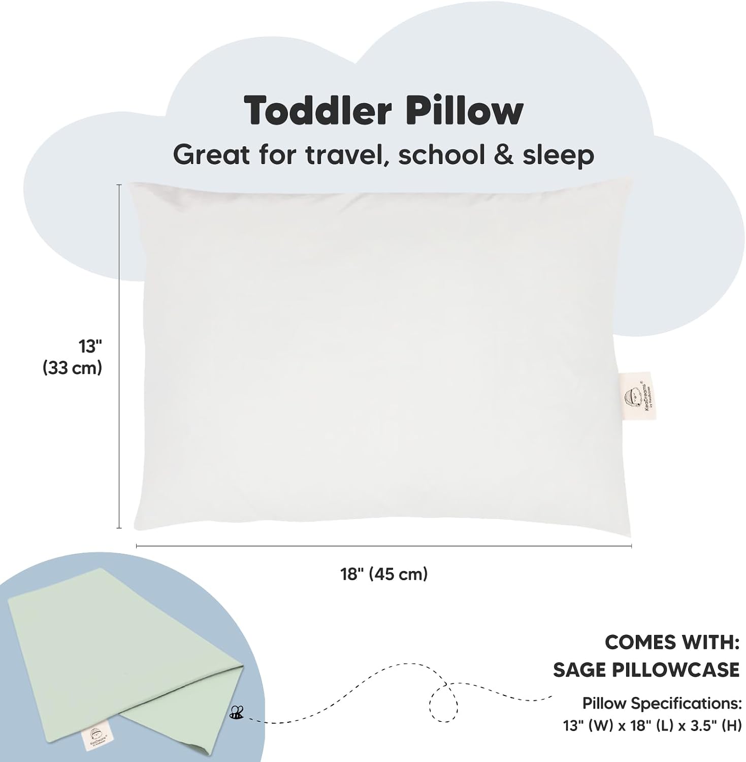 Toddler Pillow with Pillowcase - 13x18 My Little Dreamy Kids Travel Bed Pillows for Sleeping, Organic Cotton Small Pillowcase, Soft &…