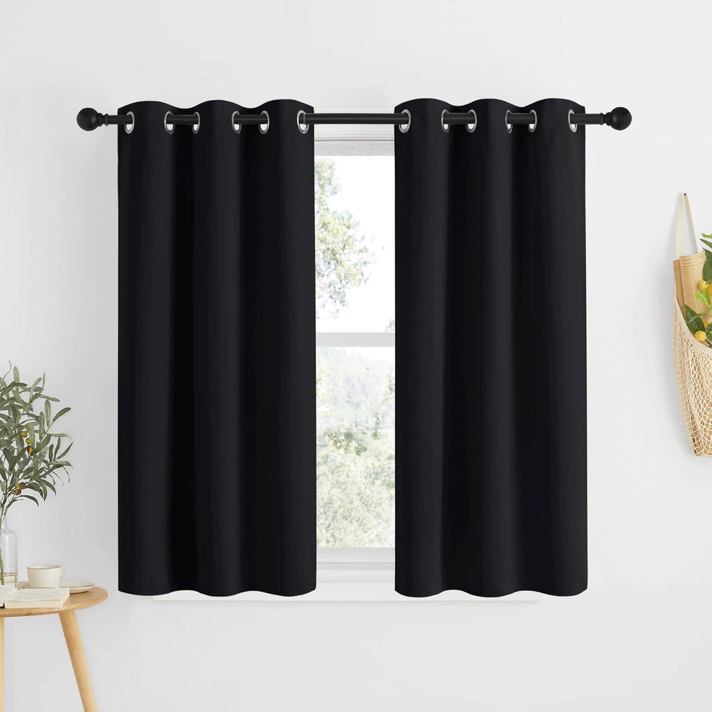 Nicetown Blackout Bedroom Curtains for Windows 50 inch Long - Solid Thermal Insulated Grommet Light Reducing Black Panels Window Treatment…