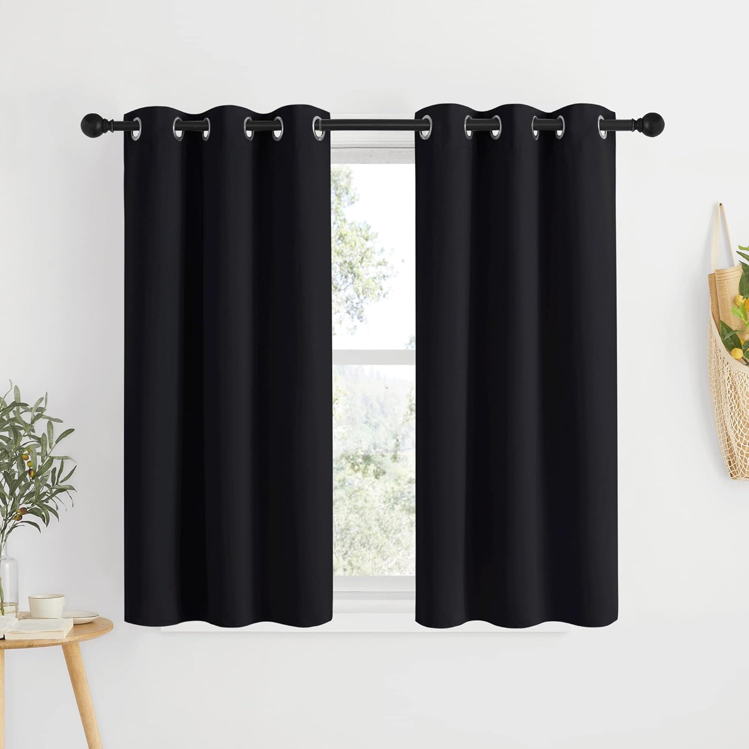 Nicetown Blackout Bedroom Curtains for Windows 50 inch Long - Solid Thermal Insulated Grommet Light Reducing Black Panels Window Treatment…
