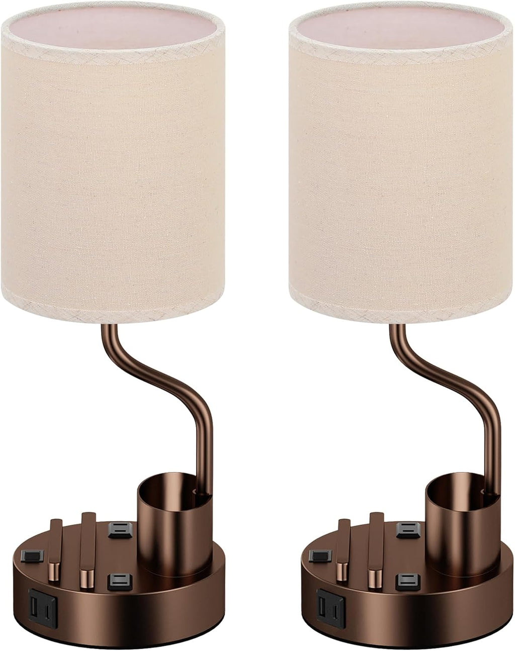 Bedside Table Lamps for Bedroom Set of 2 - Beige Nightstand Lamp with AC Outlet Charging Port and USB A C, 3 Color Temperatures, Included…
