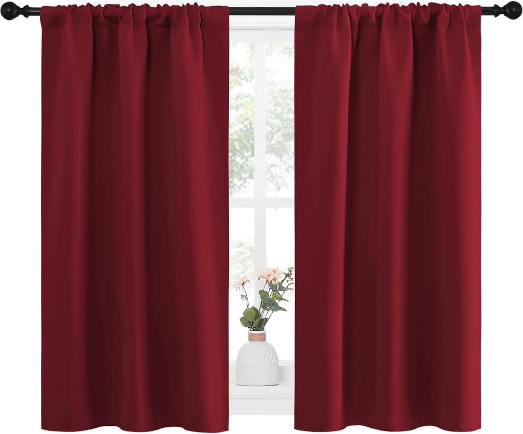 NICETOWN Christmas Burgundy Curtains Blackout Drape Panels - Lights Block Out Window Treatment Short Curtain Sets for Loft and Basement…