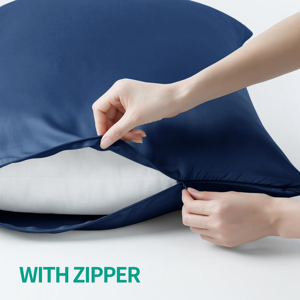 Bamboo Viscose Zippered Pillow Cases Standard Size Set of 2, 400 Thread Count Cooling Pillow Protectors for Hot Sleepers, Luxurious Hotel…