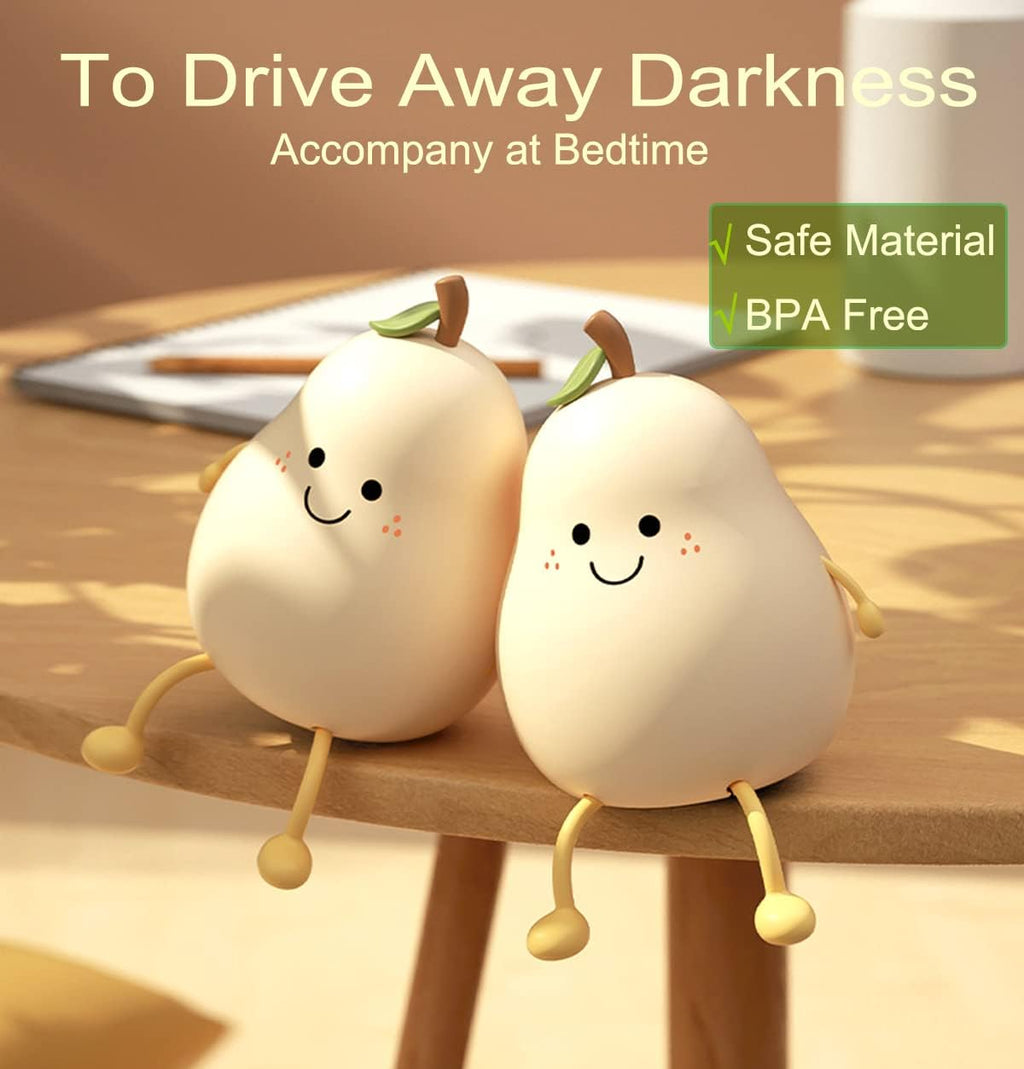 Happybag Cute Silicone Night Light for Kids, Dimmable Nursery Pear Lamps, Kawaii Room Decor Fruit Night Light Bedside Lamp for Baby and Toddl…