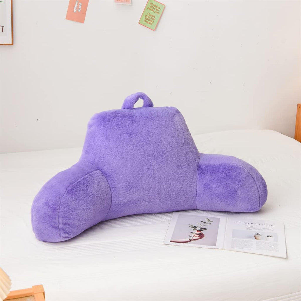 Holawakaka Plush Reading Pillow for Sitting Up in Bed – U-Shaped Backrest with Arms for Petites, Kids, Teens – Back Support for Lounging…