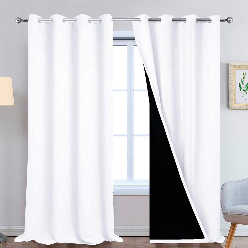 Yakamok 100% Blackout Curtains 108 Inches Long, 2 Thick Layers Thermal Insulated Curtain Panels for Bedroom, Full Light Blocking Drapes wit…