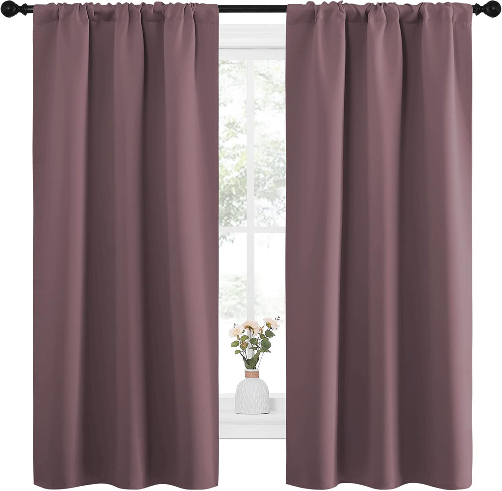 NICETOWN Bedroom Curtains for Kids Room, Window Treatment Thermal Insulated Solid Room Darkening Drape Panels for Girls Room (Dry Rose…