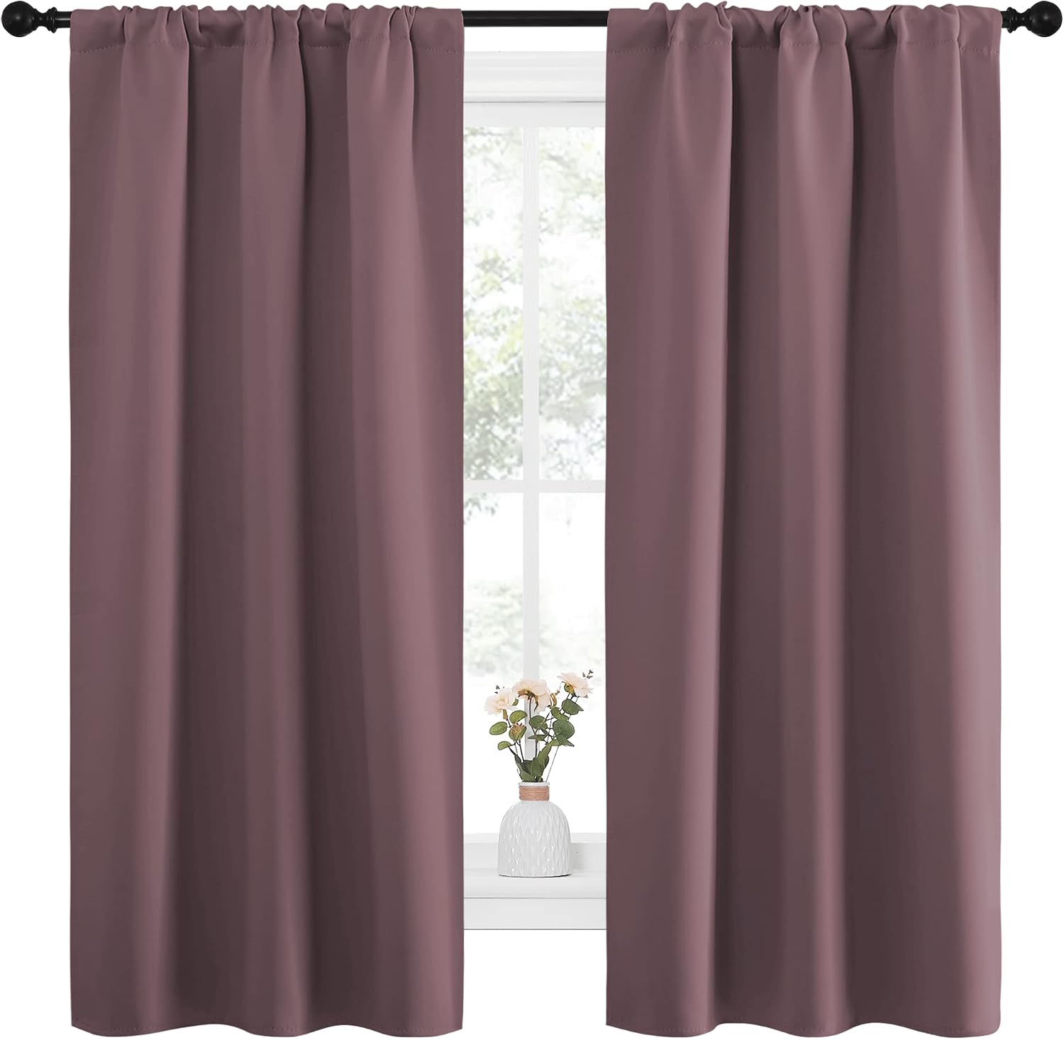 NICETOWN Bedroom Curtains for Kids Room, Window Treatment Thermal Insulated Solid Room Darkening Drape Panels for Girls Room (Dry Rose…