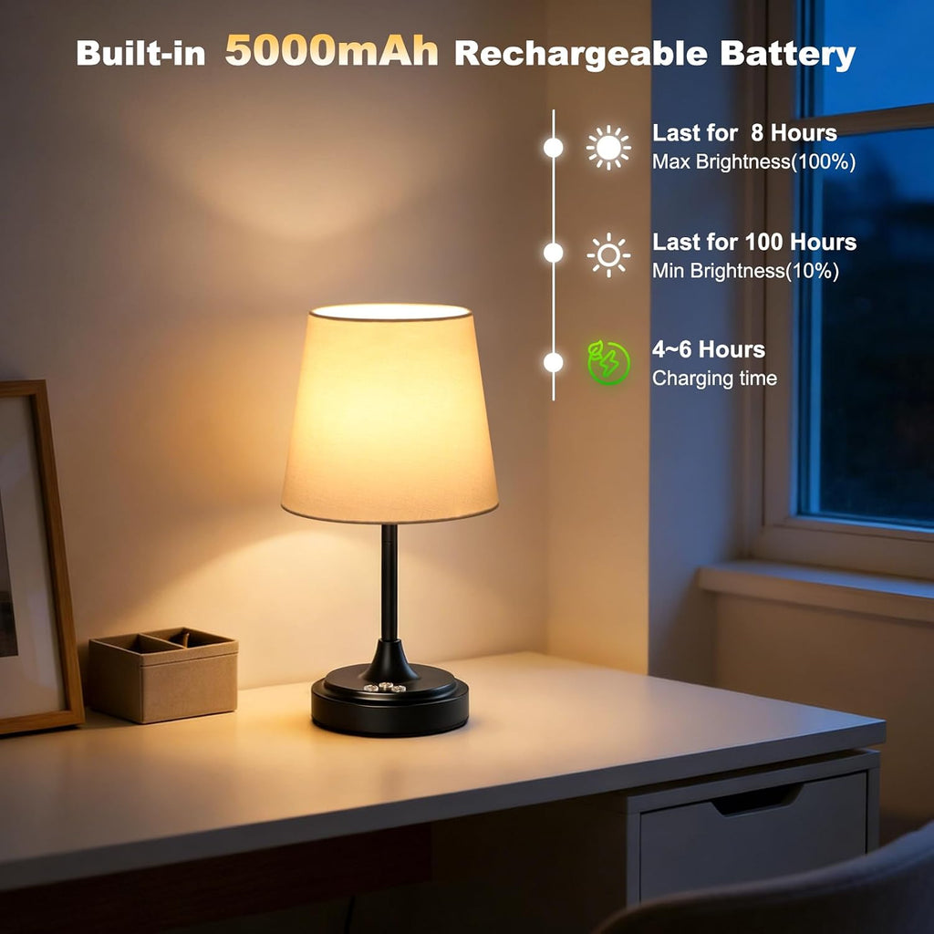 Wowag Small Cordless Table Lamp Rechargeable,5000mAh Battery Operated Desk Lamp,3 Colors & 7 RGB Stepless Dimmable, Touch Ambient Light…
