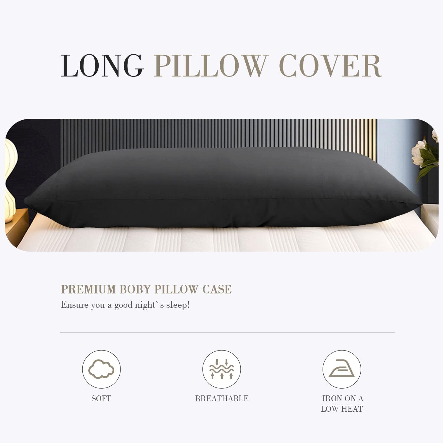 WishSmile Body Cooling Pillowcase Long Pillow Case Breathable Cool Silky Soft Rayon Derived from Bamboo Fabric, Hair and Skin Friendly, Black…