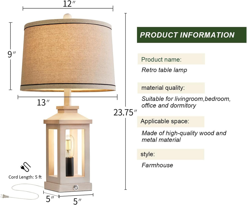 G-SAFAVA 23.75" Retro Farmhouse USB C+A Ports Table Lamp Set of 2 with 3 Way Dimmable Touch Control White Nightlight Vintage Modern Lamp…