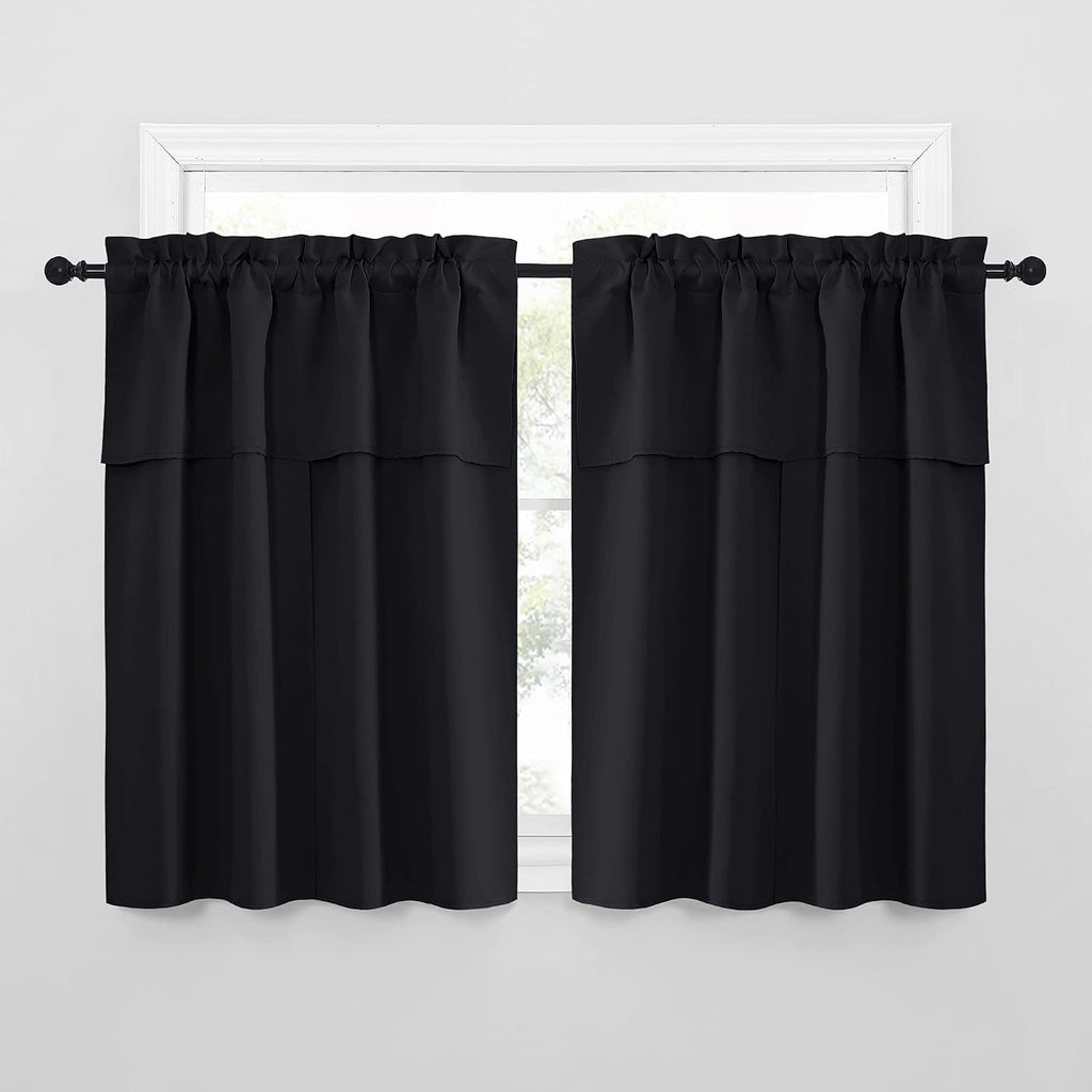 Nicetown Black Blackout Curtains with Attached Valance, Solid Room Darkening Window Treatment Drapes/Draperies for Bedroom (2 PCs, 52 inche…