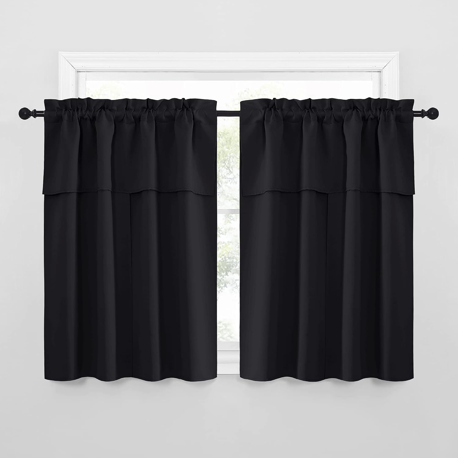 Nicetown Black Blackout Curtains with Attached Valance, Solid Room Darkening Window Treatment Drapes/Draperies for Bedroom (2 PCs, 52 inche…