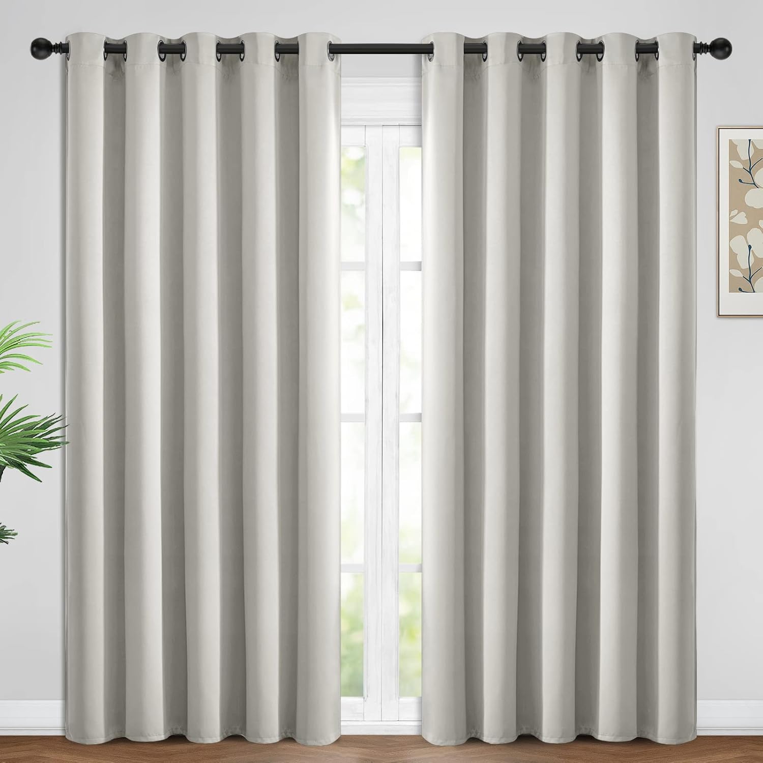 Yakamok Blackout Curtains Room Darkening Thermal Insulated Window Panels, Solid Grommet Top Drapes for Bedroom/Living Room(62Wx96L, Light…