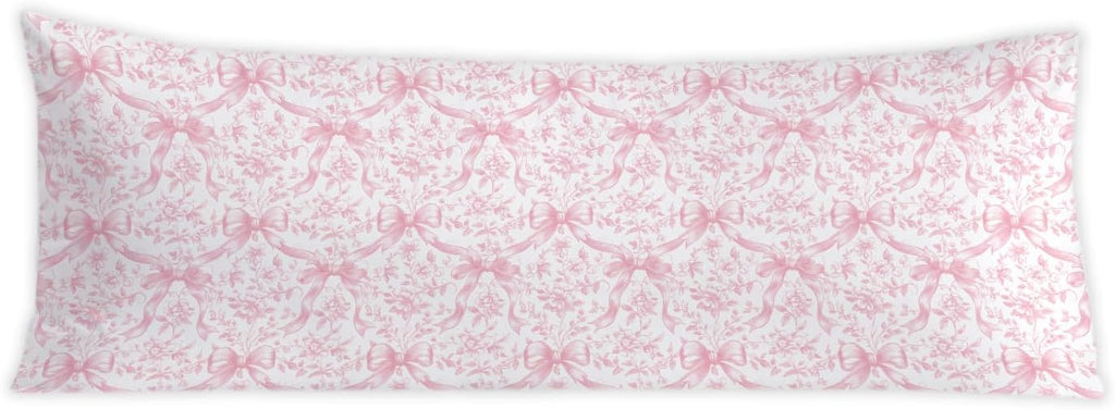 Coquette Pink Bow Chinoiserie Floral 20x54 Body Pillow Cover, Grandmillennial Home Decor, Cottagecore Preppy Pink Flower Decorative Long…