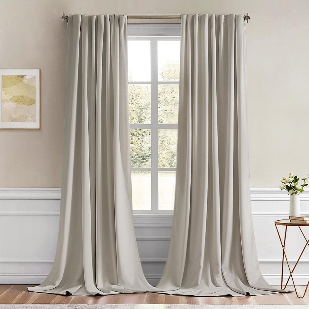 Miulee Natural Back Tab Blackout Curtain 96 Inch Long 2 Panels Set for Bedroom, Rod Pocket/Pinch Pleat Thermal Insulated Living Room Darken…