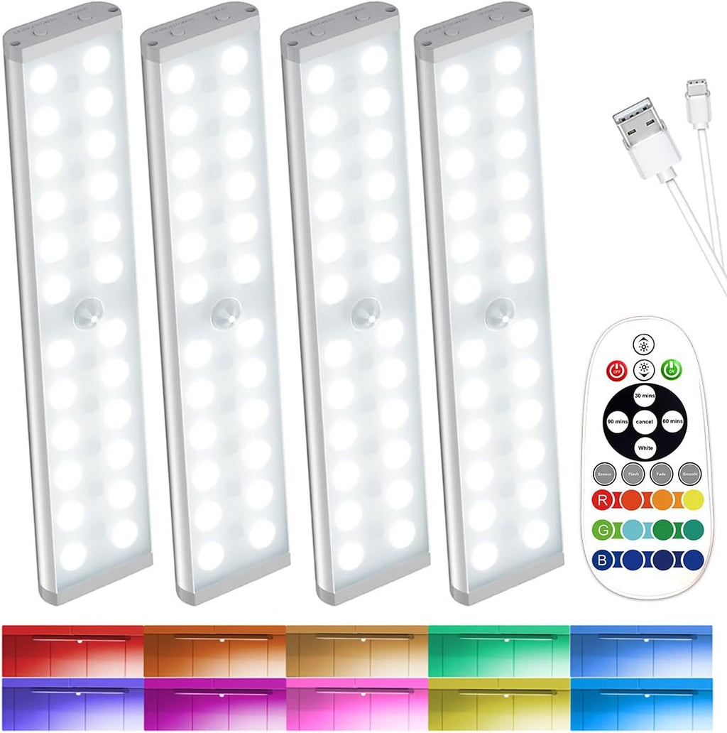 SZOKLED 58-LED Under Cabinet Lighting Wireless, RGB Motion Sensor Night Lights, Magnetic Under Cabinet Lights for Kitchen, Shelf, Stair…
