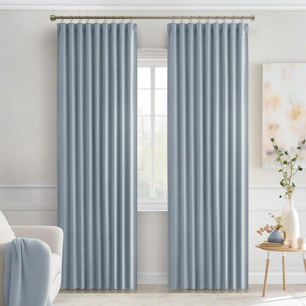 Miulee Light Blue Back Tab Blackout Curtains 84 Inch Length 2 Panels Set for Living Room Bedroom Privacy, Rod Pocket/Pinch Pleat Thermal In…