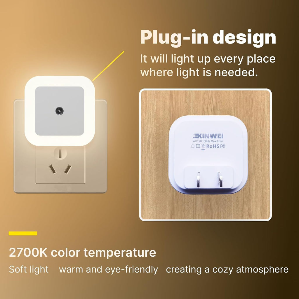 Night Lights Plug into Wall, Automatic LED Night Light with Dusk to Dawn Sensor, Modern Square Night Lite for Hallway & Bedroom, 0.5W…