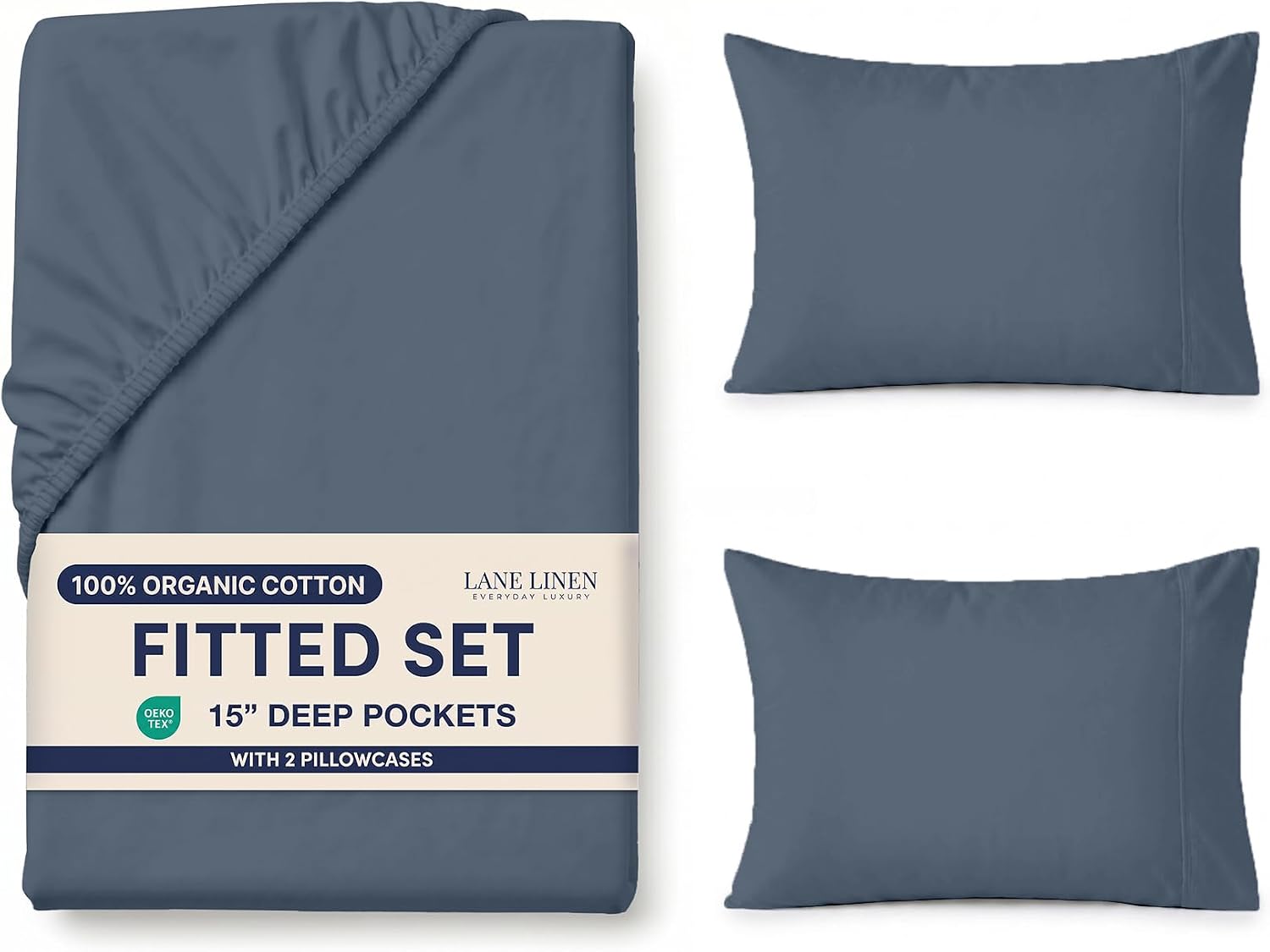 LANE LINEN Twin XL Fitted Sheet, 100% Organic Cotton 2-Piece Set (1 Fitted Sheet, 1 Pillowcase), Percale Weave, Soft, Breathable, Fits…
