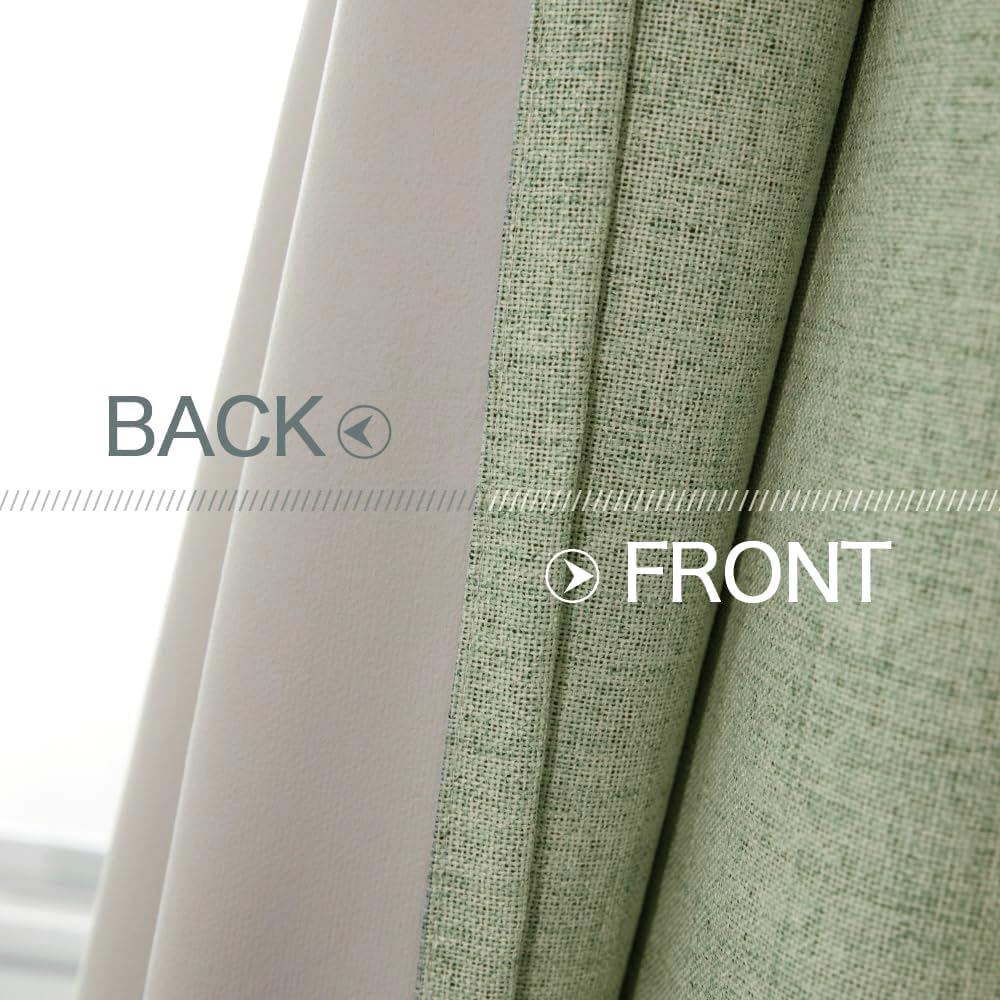 Miulee Linen Texture Curtains for Bedroom Solid 100% Blackout Thermal Insulated Sage Green Curtains Grommet Room Darkening Drapes for Livin…