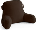 Unisakey Portable Comfy Reading Pillows for Bed Sitting Up(Brown Oeko-Tex), Velvet Back Pillow with Arms & Pockets for Adults, Support…