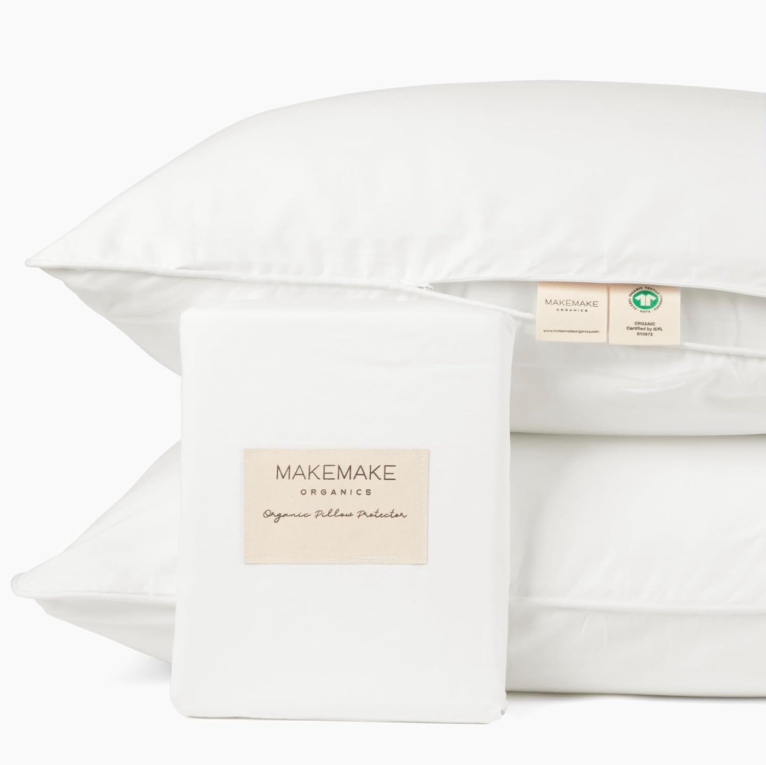 MakemakeOrganics Makemake Organics Organic Pillow Protectors (Set of 2) GOTS Certified Cotton Pillow Cases Zippered Natural Resistant Breat…