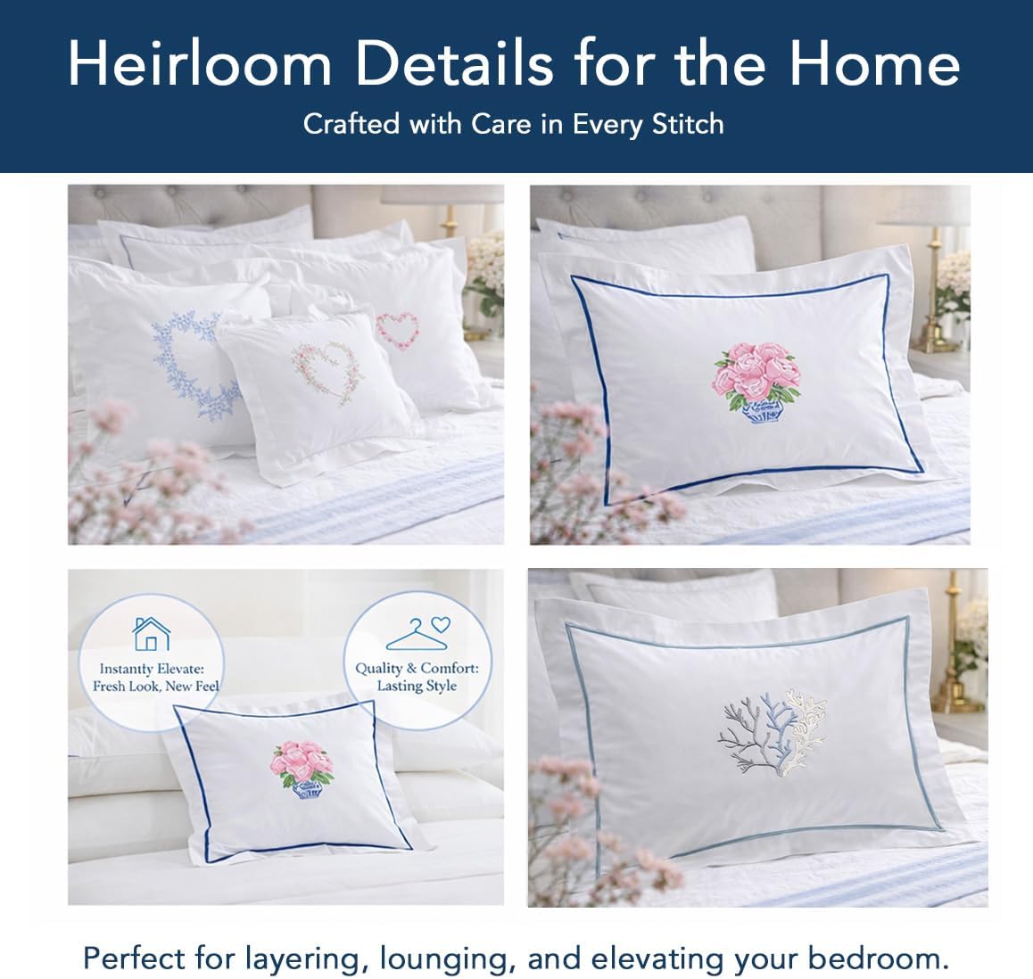Jacaranda Living Cotton Percale Boudoir Pillow Cover, Decorative Pillow Accent for Bedroom & Living Room, Lumbar Support Pillow, Spring…