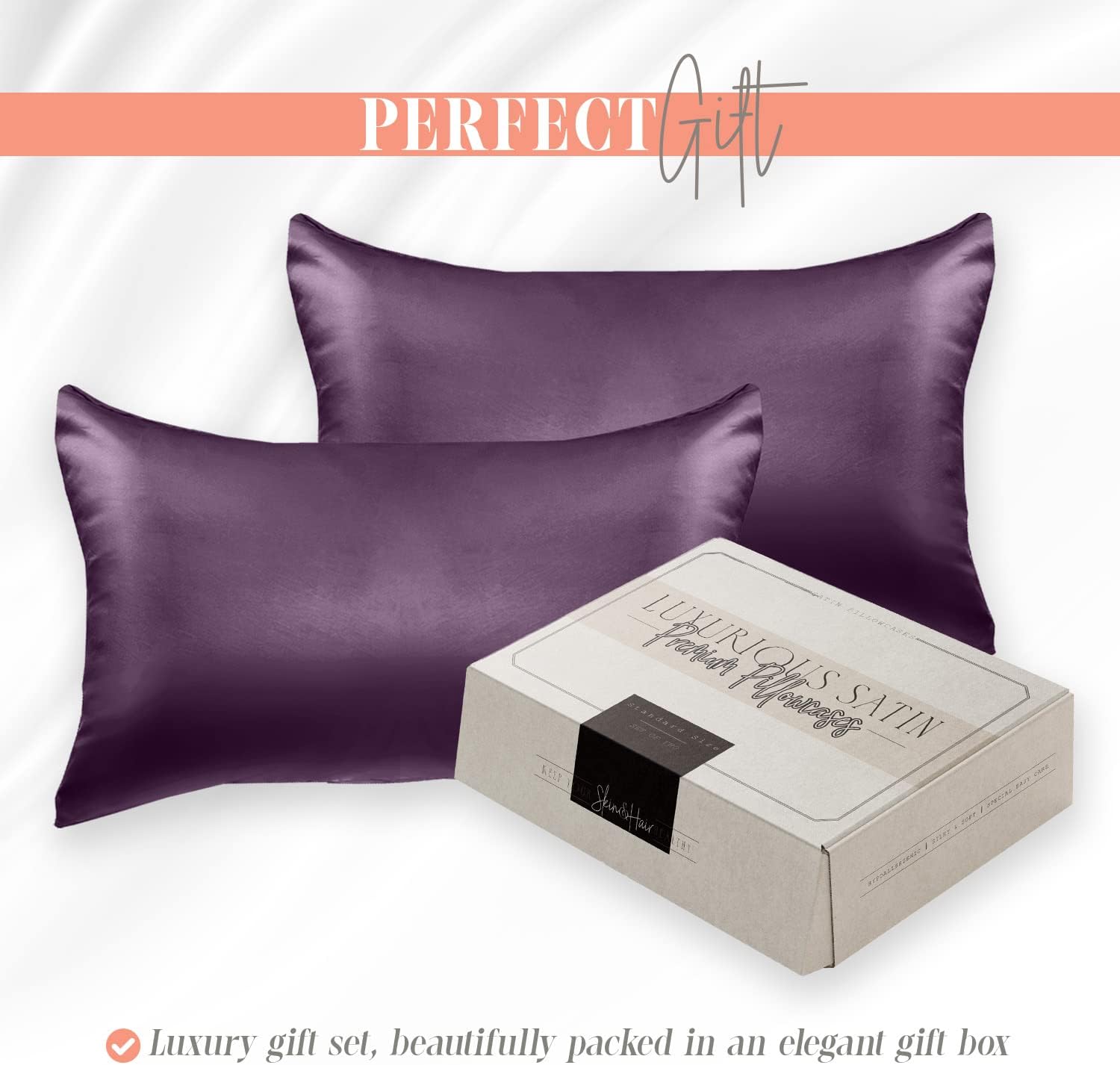 Elegantcomfort Elegant Comfort Silky and Luxurious 2-Piece Satin Pillowcase Set for Healthier Skin and Hair, Hidden Zipper Closure and Beau…