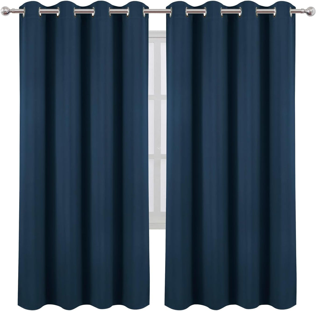 Lemomo Blackout Curtains 66 x 72 Inch Long Navy Blue Curtains Set of 2 Panels Room Darkening Curtains for Bedroom and Living Room 72 Inch B…