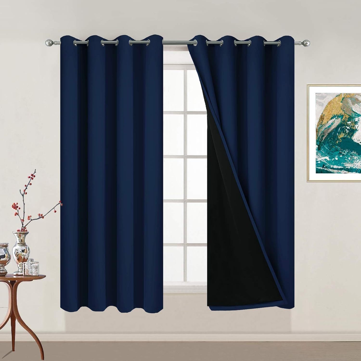 Yakamok Total Blackout Curtains 54 Inches Long, 100% Blackout Drapes for Bedroom, 2 Thick Layers Grommet Top Thermal Insulated Drapes for L…