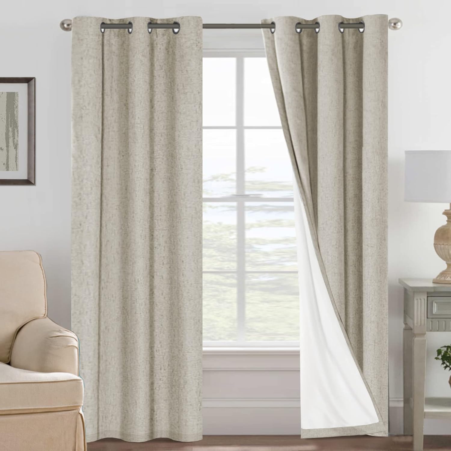 H.VERSAILTEX 100% Blackout Curtains for Bedroom Thermal Insulated Linen Textured Curtains Heat and Full Light Blocking Drapes Living Room…