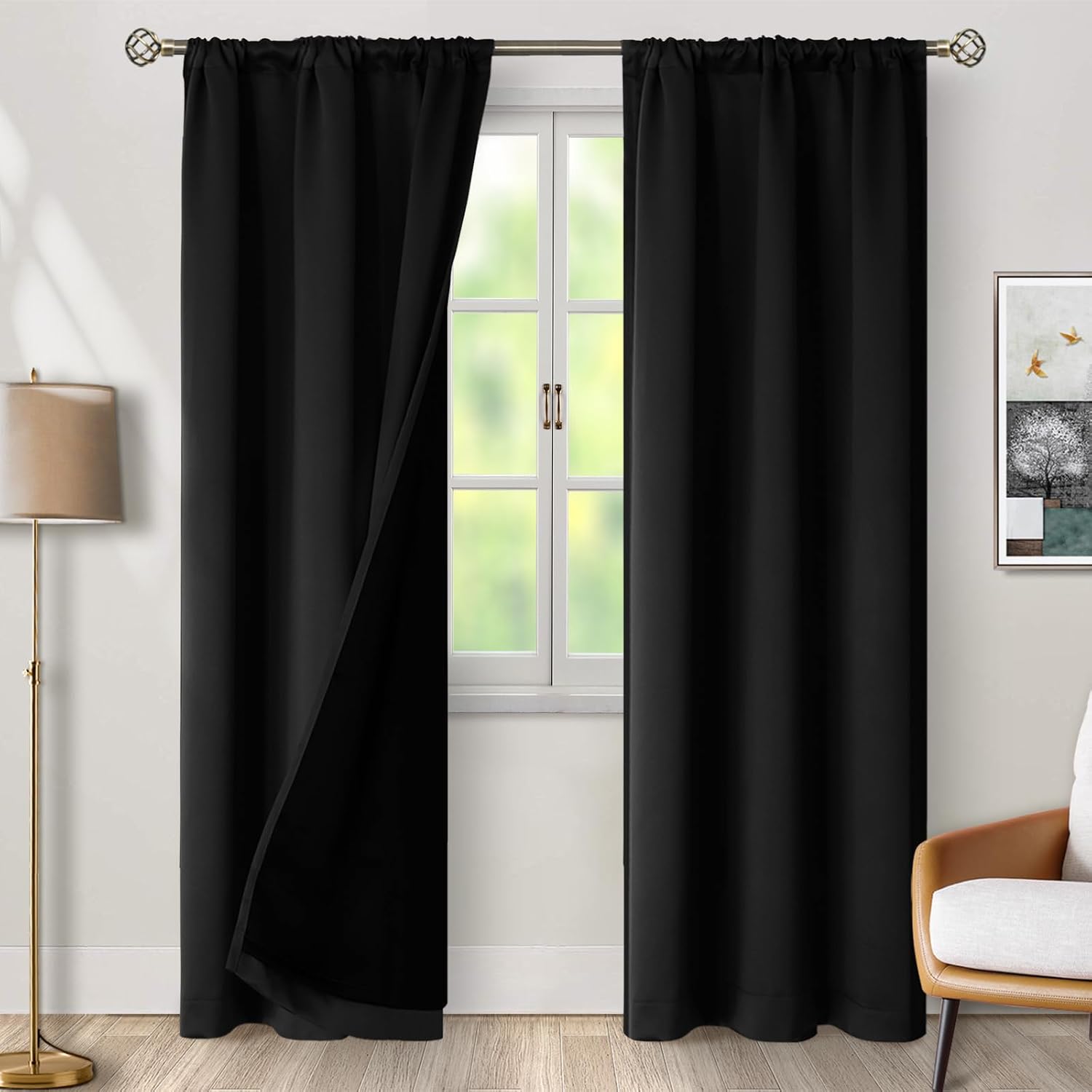 BGment Black 100% Blackout Curtains for Bedroom, 84 Inch Length 2 Panels Set Black Out Living Room Panels with Thermal Liner, Rod Pocket…