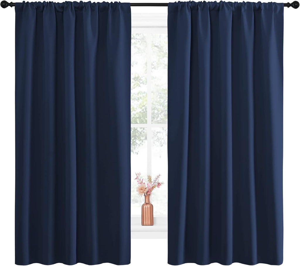 NICETOWN Navy Curtains Blackout Draperies - Modern Design Thermal Insulated Rod Pocket Blackout Drapes for Kid's Bedroom, Window Covering…