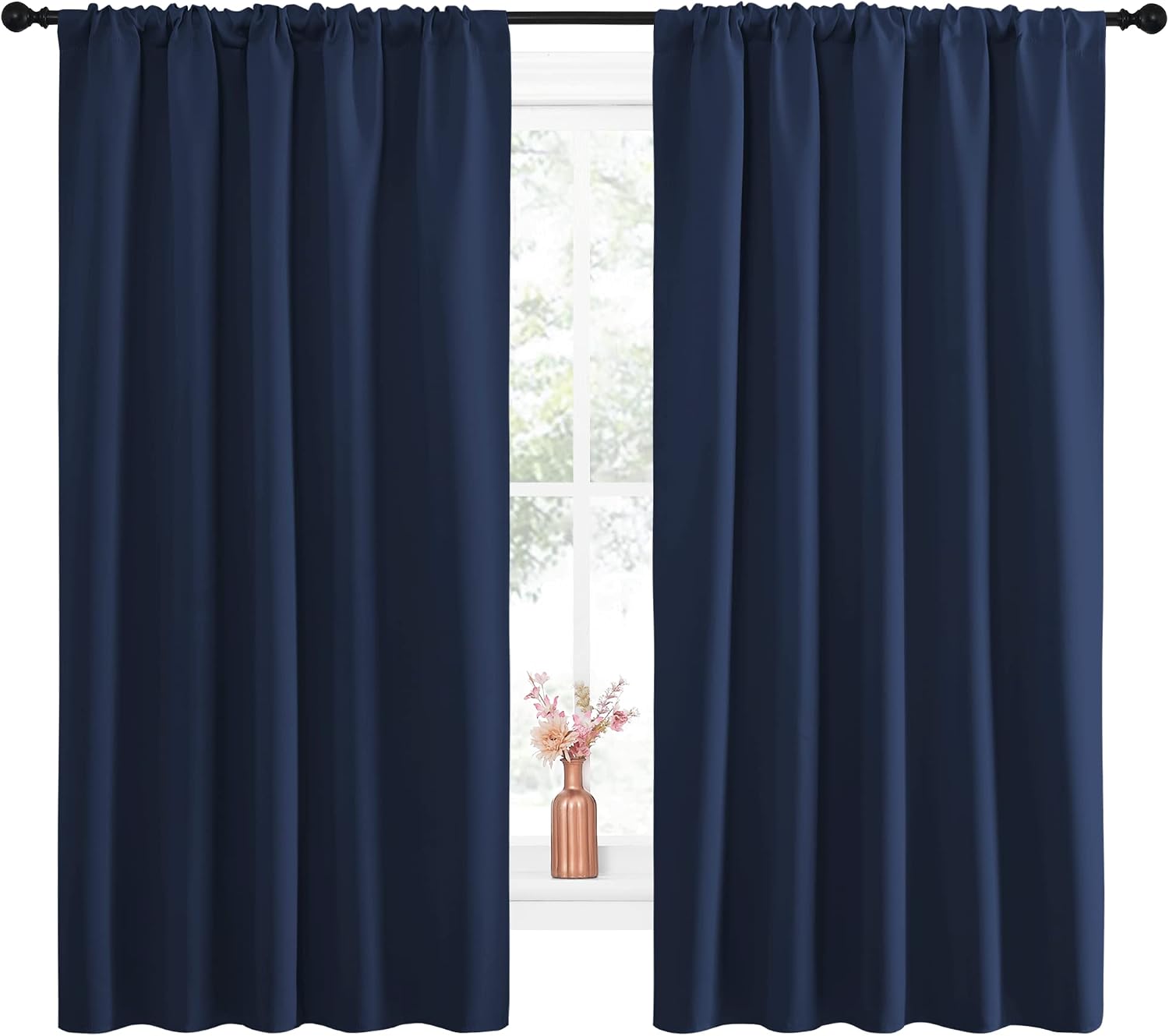 NICETOWN Navy Curtains Blackout Draperies - Modern Design Thermal Insulated Rod Pocket Blackout Drapes for Kid's Bedroom, Window Covering…