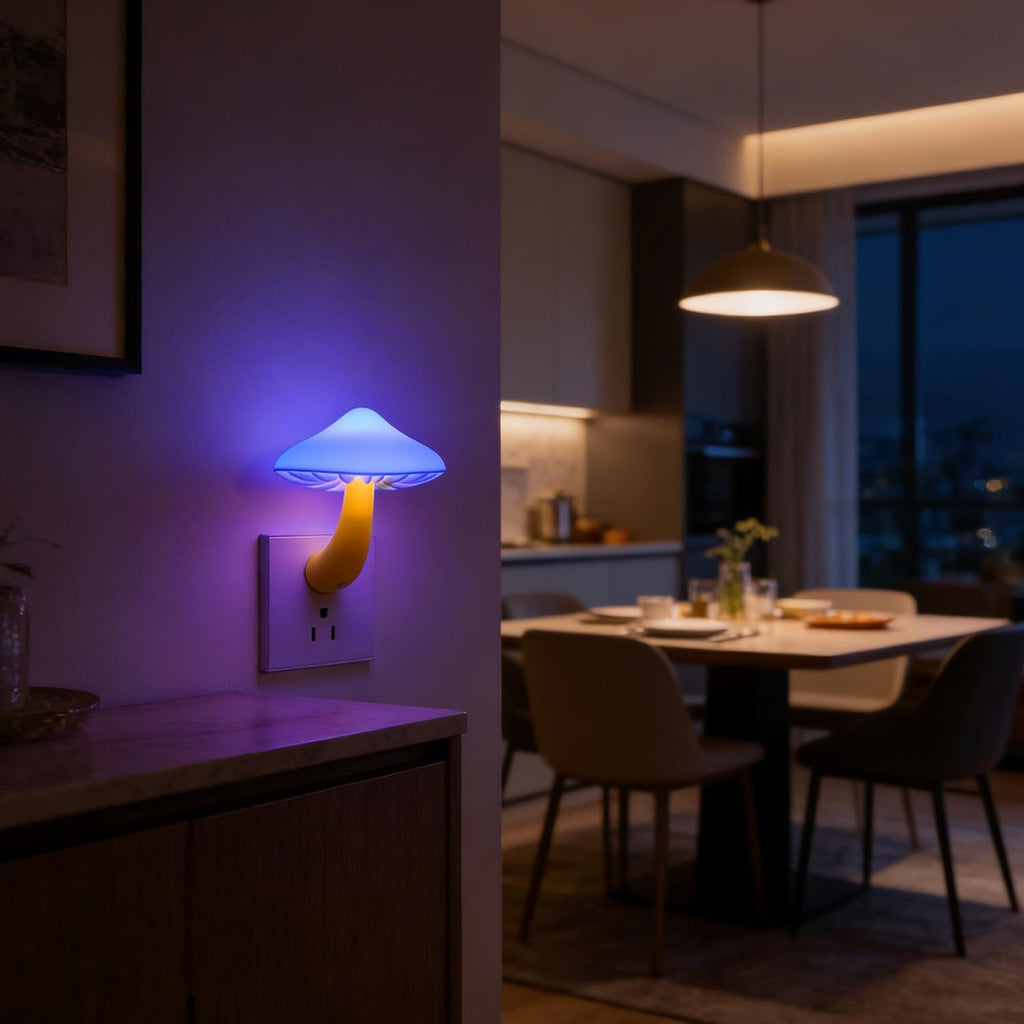 APAKI LED Mushroom Night Light Plug in Lamp,3 Pack Light Sensor Blue Night Lights Plug into Wall, Dusk to Dawn Sensor NightLight for…