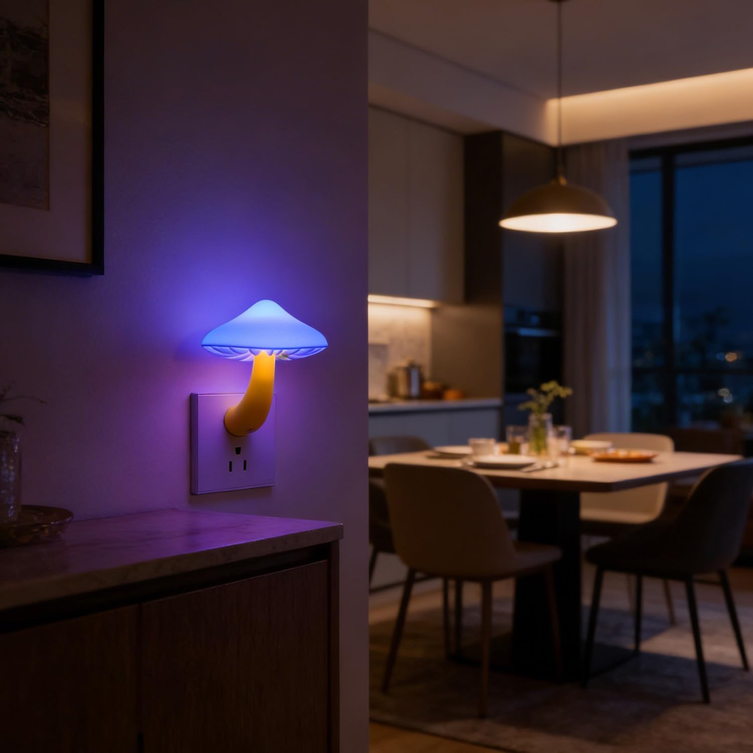 APAKI LED Mushroom Night Light Plug in Lamp,3 Pack Light Sensor Blue Night Lights Plug into Wall, Dusk to Dawn Sensor NightLight for…