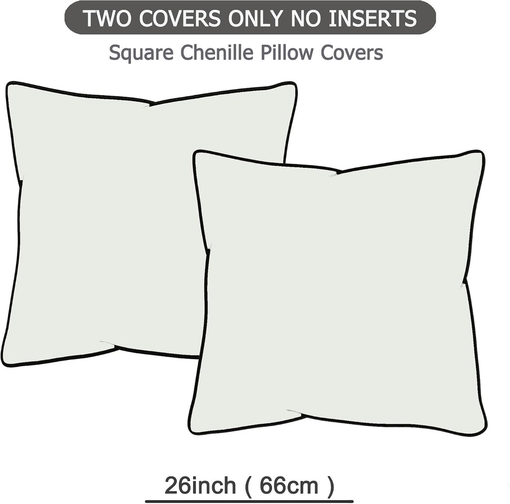 Gawamay Set of 2 Soft Textured Chenille Throw Pillow Covers 26x26 Inch (66x66 CM), Decorative Pillowcases Cushion Covers for Farmhouse Home…