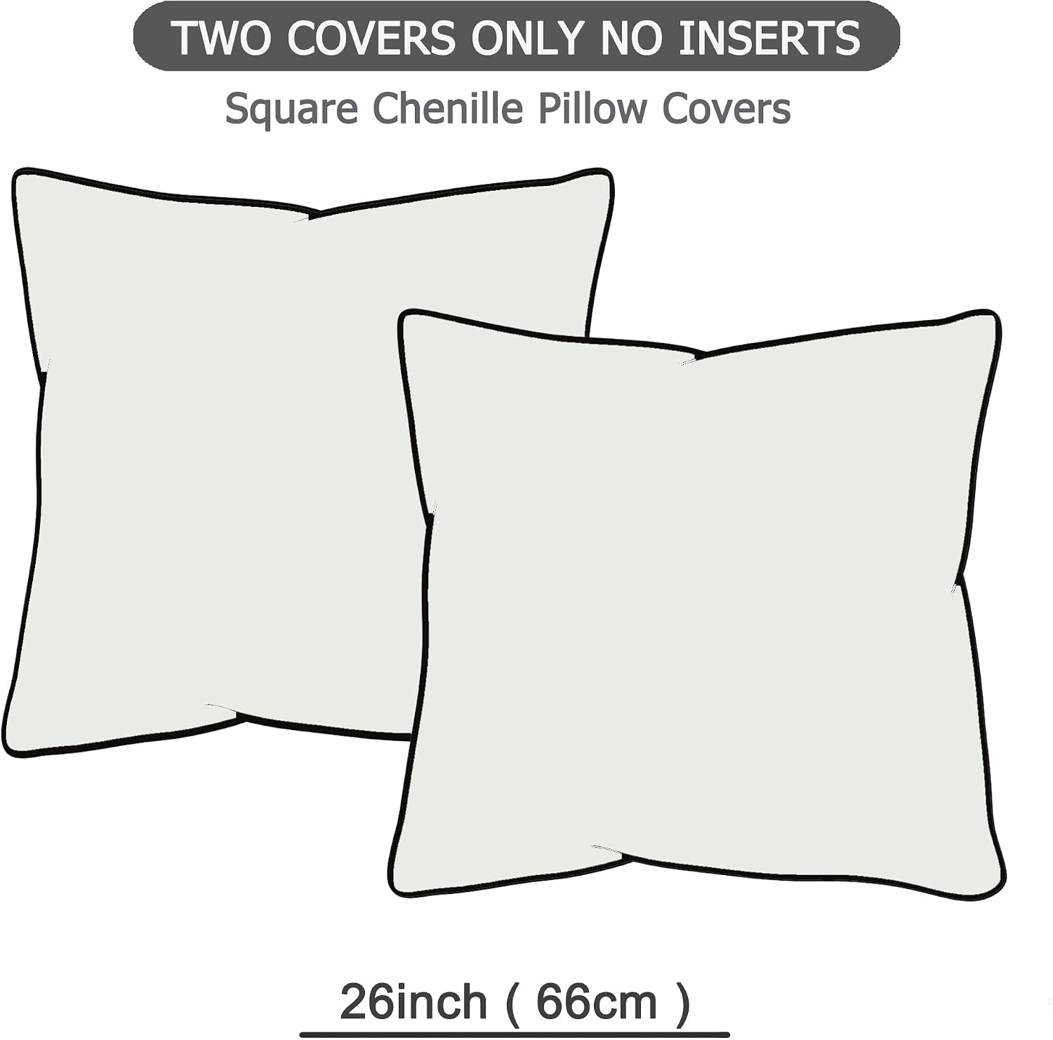 Gawamay Set of 2 Soft Textured Chenille Throw Pillow Covers 26x26 Inch (66x66 CM), Decorative Pillowcases Cushion Covers for Farmhouse Home…